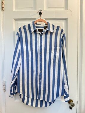 Eddie Bauer Blue and White Striped Button-Down Shirt